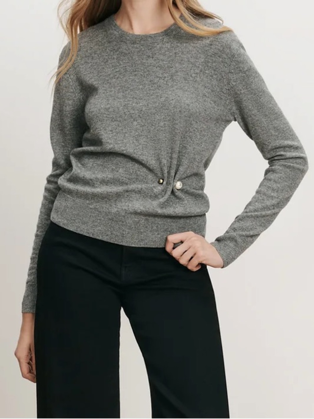 Veronica Beard Frankie Brooch Pullover in Medium Heather Grey